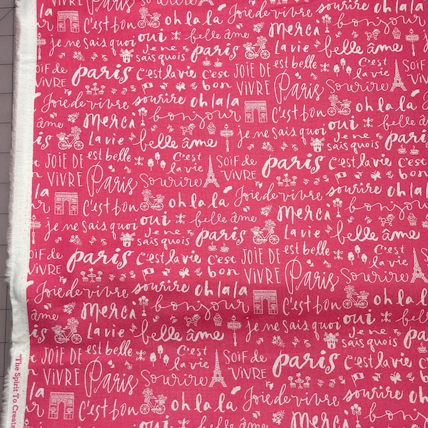 BONJOUR PARIS by Anne Keenan Higgins Oui Oui in Pink Cotton Fabric by the yard
