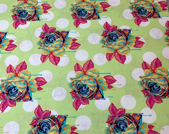 Tula Pink Curiouser and Curiouser PAINTED ROSES in Sugar Yellow Cotton Fabric by the yard