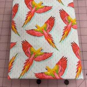 End of Bolt - Tula Pink DAYDREAMER Macaw Ya Later in Mango Bird Print Cotton Fabric - 2 yards