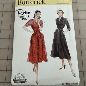 Butterick 6956 Retro 1950s Misses Dress Sewing Pattern - Vintage Reproduction - New and Uncut - Size 8 10 12 14 16