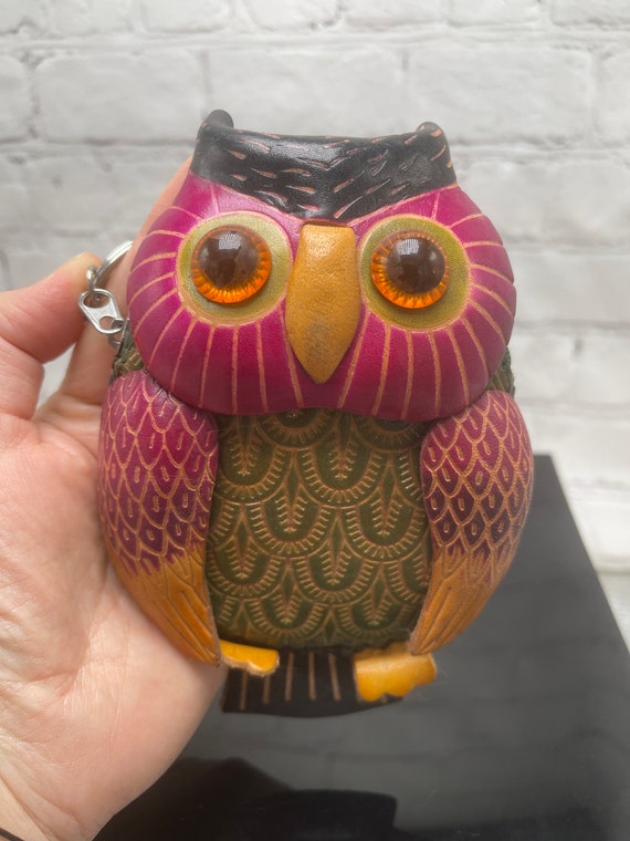 Leather Owl handmade keys or coin holder