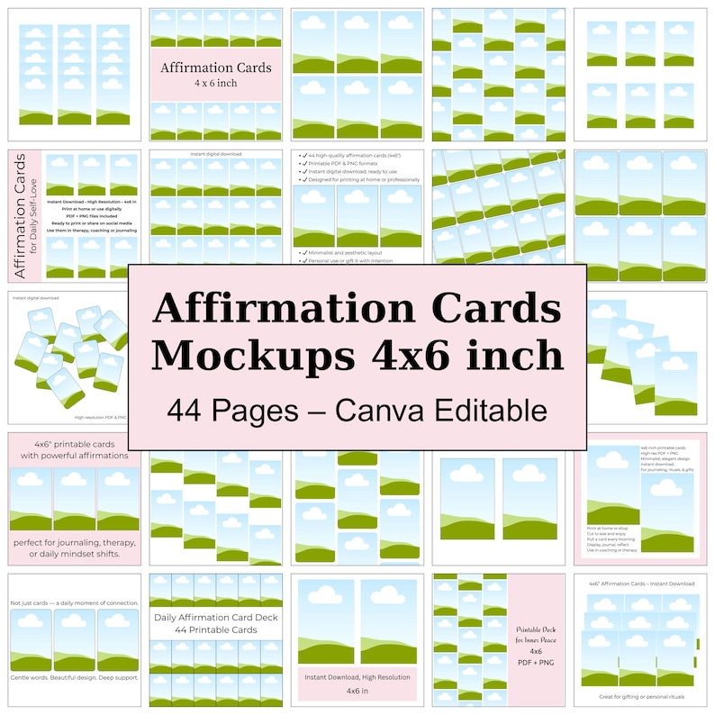 Affirmation Card Mockup Templates, 4x6 Printable, Canva Editable ...