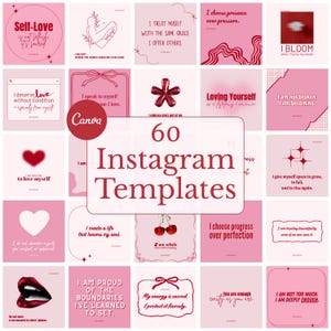 60 modelli di citazioni sull'amor proprio per Instagram, post quadrati rosa estetici, affermazioni per le donne, kit di contenuti per i social media, modificabili da Canva
