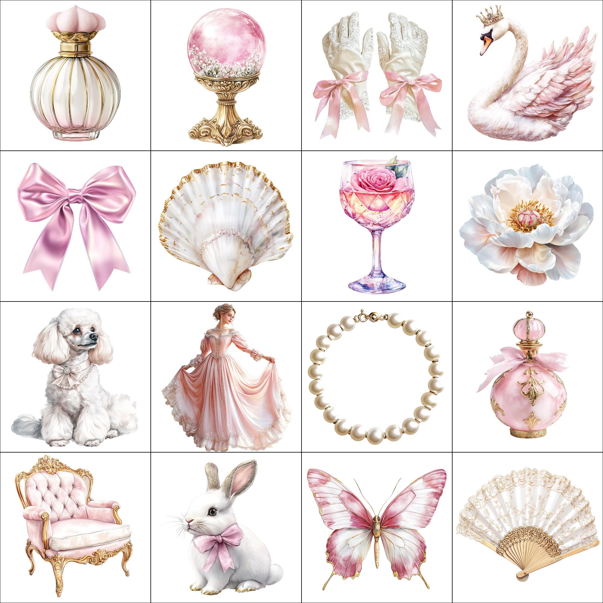 Rococo Pink Clipart Bundle, 40 Vintage Princess PNG Graphics (digital ...