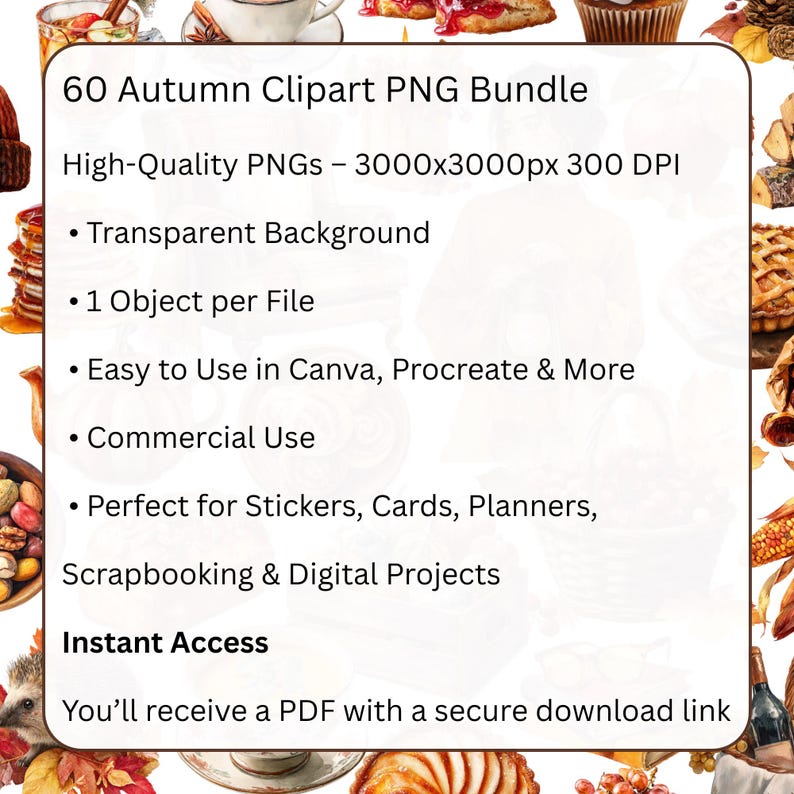 Autumn Watercolor Clipart PNG Bundle, Cozy Fall Graphics (commercial ...