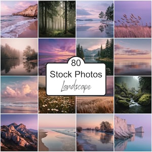 80 Landscape Stock Photos Bundle, Nature Travel Scenic Photography, Pastel Sky Forest Images