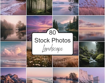 80 Landscape Stock Photos Bundle, Nature Travel Scenic Photography, Pastel Sky Forest Images