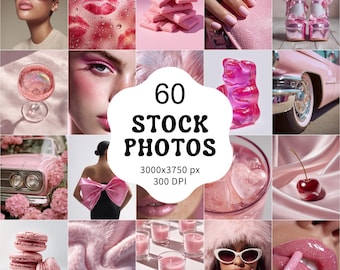 Pacote com 60 fotos de stock em tons de rosa, imagens editoriais minimalistas e femininas.