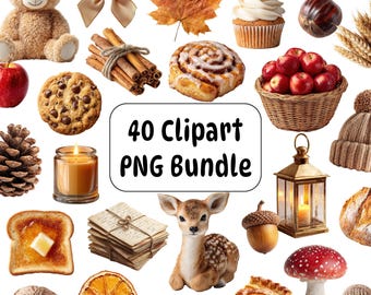 Cozy Autumn Clipart PNG Bundle, Cottagecore Fall Graphics (Digital Download)