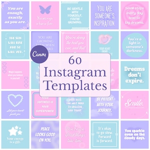 60 modelli di citazioni Instagram modificabili di Canva, amor proprio, post motivazionali, estetica pastello, formato quadrato, affermazioni, kit per social media