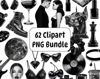 Black Clipart PNG Bundle, Y2K Goth Graphics (Digital Download)