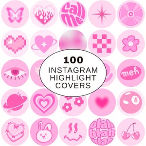 100 Pink Instagram Highlight Covers – Aesthetic PNG Icons for IG – Y2K Style, Cute Story Covers, Blur Gradient, Pastel Pink Download