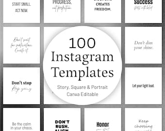 100 Motivational Instagram Templates, Black & White, Canva Editable