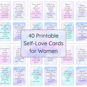 40 tarjetas imprimibles de amor propio para mujeres, inspiración diaria en tonos pastel (PDF), baraja de cartas motivacionales femeninas, descarga digital, tarjetas de afirmación