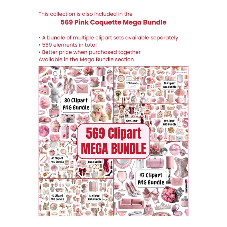 Pink Coquette Clipart PNG, Vintage Illustrations (Digital Download) image 5