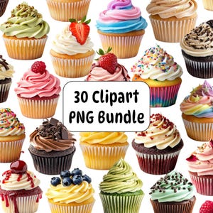 Cupcake Clipart PNG Bundle, Sweet Treats Clipart, Dessert Clipart, Cupcakes PNG, Food Clipart, Cake Clipart, Baking Clipart, Commercial Use