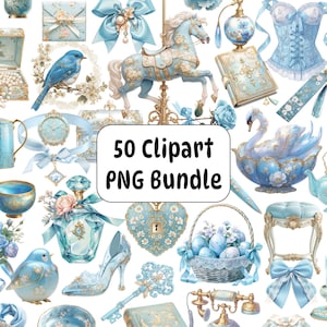 50 Blue Aesthetic Clipart PNG, Girly clipart, Soft Girl Era, Feminine Vintage Stickers, Digital Sticker, Blue Cliparts PNG, Cute Clipart
