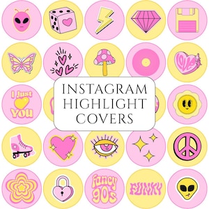 70 Funky Instagram Highlight Covers – Pink Yellow Aesthetic Icons | Retro 90s PNG Story Covers | Cute Bold IG Highlights | IG Funky Icons