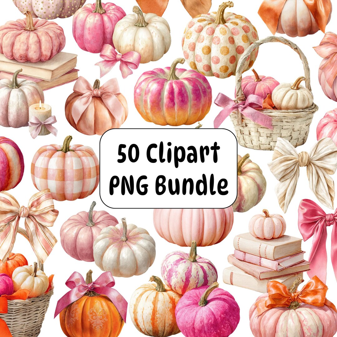 Watercolor Pumpkin Clipart Bundle: Bows, Pastel Fall Decor (digital ...