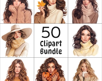 Herbstliche Damen-Clipart-PNG-Bundle, Herbstmode-Grafiken (Digitaler Download)