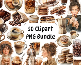 Watercolor Coffee Clipart PNG Bundle, Dessert Illustrations (Digital Download)