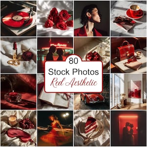 80 Red Aesthetic Stock Photos, Bold Elegant Lifestyle Images, Photography Bundle, High-Quality Stock Photos for Branding and Social Media