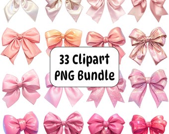 Pink Satin Bow Clipart Bundle, Coquette PNG (Digital Download)