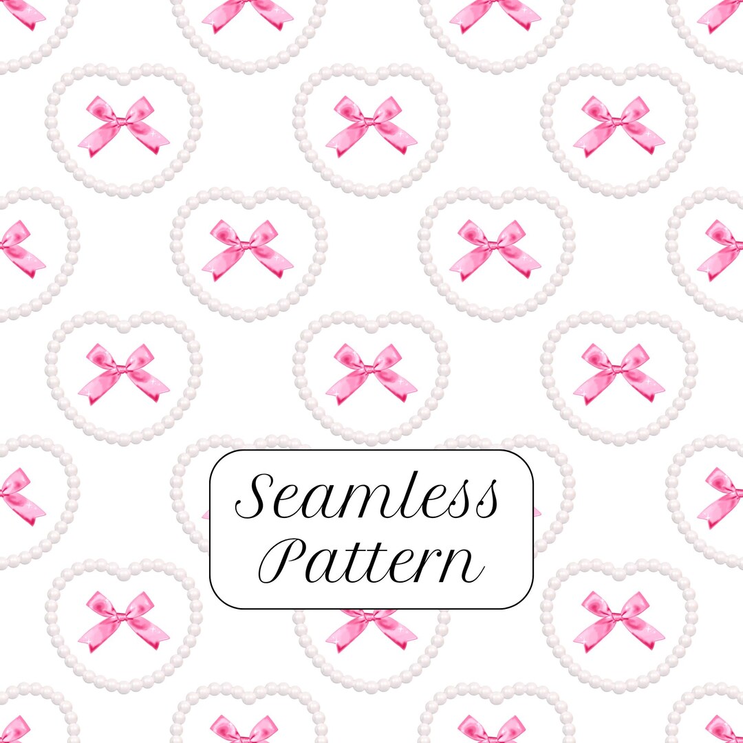 Pink Pearl Heart Bow Seamless Pattern Printable Background Digital ...