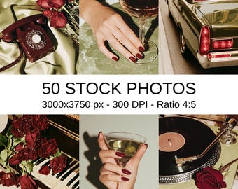 50 Dark Romance Stock Photos, Old Money Vintage Film, Roses Wine Martini, Luxury Branding