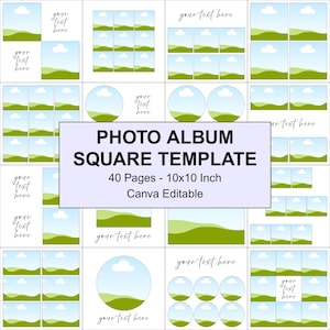Photo Album Template 10x10 Canva Editable, 40 Square Page Printable Memory Book Layout