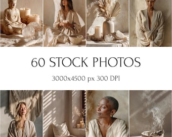 Imágenes de stock de bienestar bohemio: atención plena, cristales, velas (descarga digital)