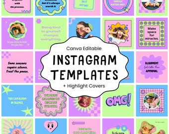 Y2K Instagram Templates, Funky Canva Social Media Kit