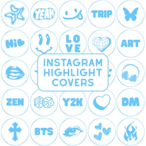50 portadas azules y blancas para historias destacadas de Instagram, íconos minimalistas de Instagram con estética azul Y2K, íconos PNG con estética vanguardista, paquete minimalista de Instagram