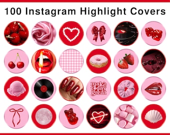 100 Red & Pink Instagram Highlight Covers – Coquette Y2K Icons (Digital Download)