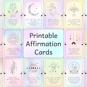 44 tarjetas de afirmaciones imprimibles para mujeres, frases de amor propio y sanación, tarjetas de atención plena del aura, baraja de afirmaciones, tarjetas con degradado de aura pastel.