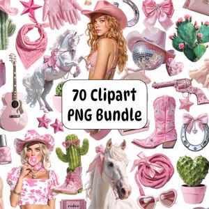 70 Pink Cowgirl Clipart PNG Bundle – Western Aesthetic Rodeo Boots, Cowboy Hats, Horses, Cactus, Retro Western Digital Stickers, Rodeo PNG