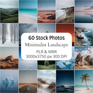 60 Minimalist Landscape Stock Photos Bundle | Aesthetic Nature Photography | High Resolution JPG Images | PLR & MRR License | Commercial Use