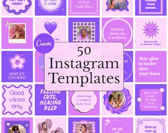 50 Positive Quote Instagram Templates, Purple Pink Canva Posts