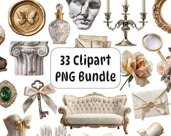 Ensemble de cliparts de luxe antique, style baroque vintage (autocollants numériques)