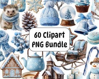 Pacote de Clipart de Inverno em Aquarela: Adesivos PNG Aconchegantes de Natal (Download Digital)