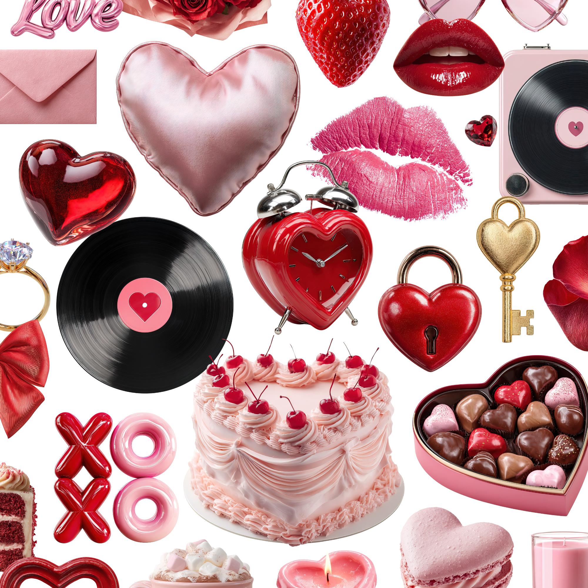 50 Valentine’s Day Clipart PNG Bundle, Romantic Love Elements, Hearts ...