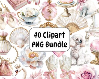 Ensemble de clipart rose rococo, 40 images PNG de princesses vintage (téléchargement numérique)