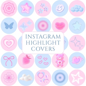 50 Pastel Instagram Highlight Covers | Y2K Aesthetic Icons PNG | Pink & Blue IG Story Covers for Girly Cute Feed | Instant Download
