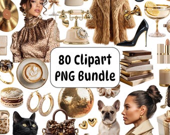 Luxury Clipart Bundle, Gold Leopard Print, Glam Fashion PNGs (Digital Download)