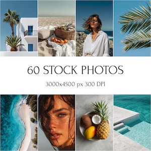60 Coastal Aesthetic Stock Photos Bundle, Minimalist Summer Beach Photography, Social Media Instagram, Digital Marketing Photos, Images Pack