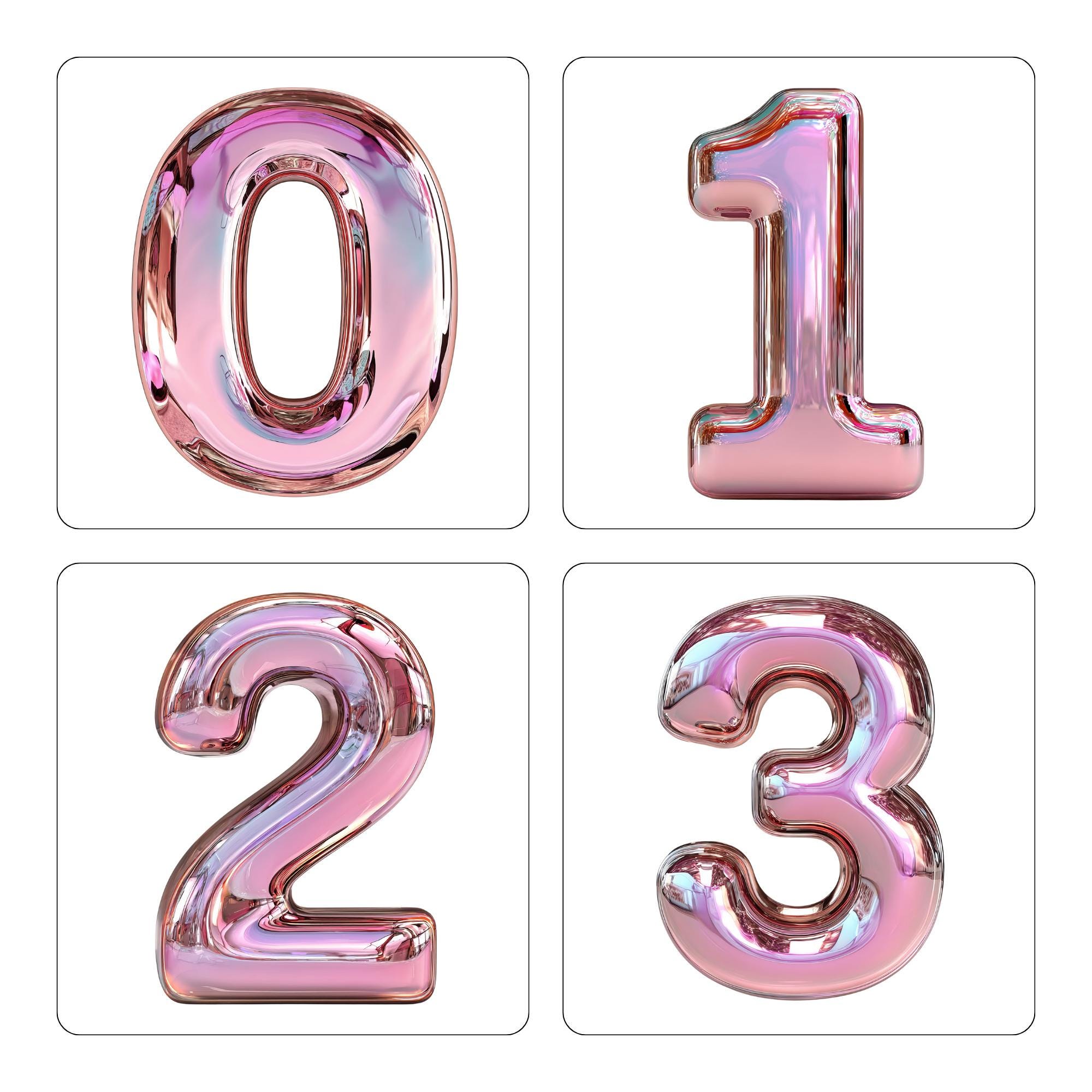 10 Pink Numbers Clipart PNG Bundle, Metallic 3D Numbers, Digital ...