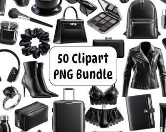 Black Clipart PNG Bundle, Luxury Fashion Graphics