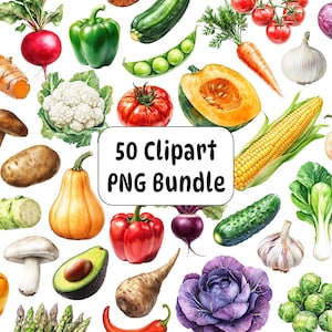 Vegetable Clipart, Veggie, Food Clipart, Watercolor Vegetables PNG Bundle, Sublimation, Healthy Food, Commercial Use, Farm Vegetables PNG