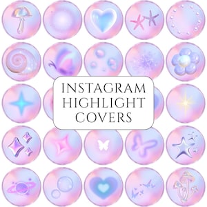50 Pastel Instagram Highlight Covers – Holographic Y2K Icons | Cute Aesthetic IG Story Covers | Soft Girl | Digital Download