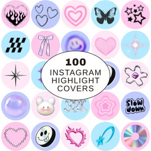 100 Y2K Instagram Highlight Covers Pink Chrome Aesthetic, Digital Download PNG Icons for Story Highlights, Kawaii Cute IG Symbols Pack